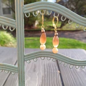 Elegant Brown and Cream Drop Earrings